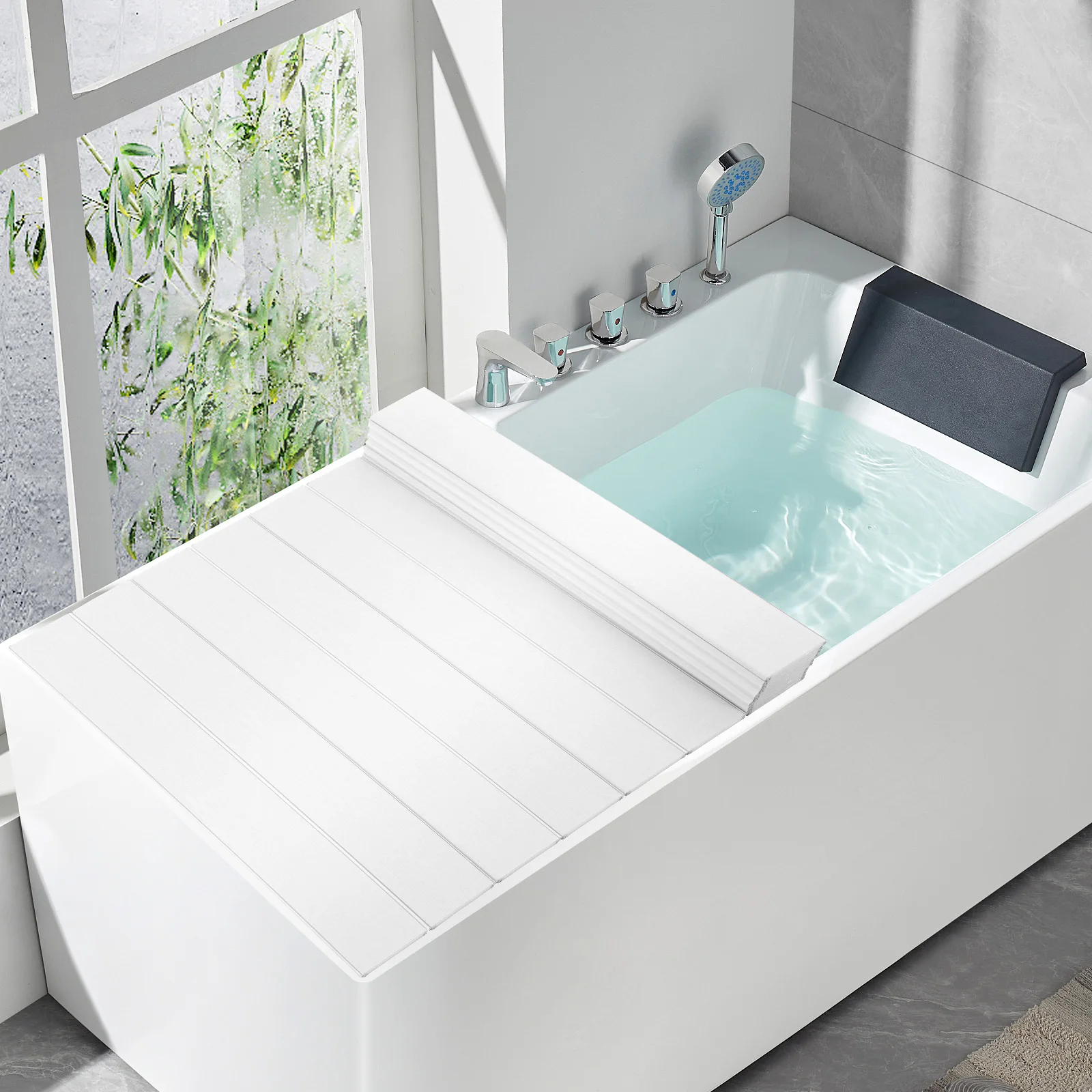 Bath Cover Folding Bathtub Cover Waterproof Dustproof Bathtub Board White Strong Bearing Capacity for Standard Bathtubs