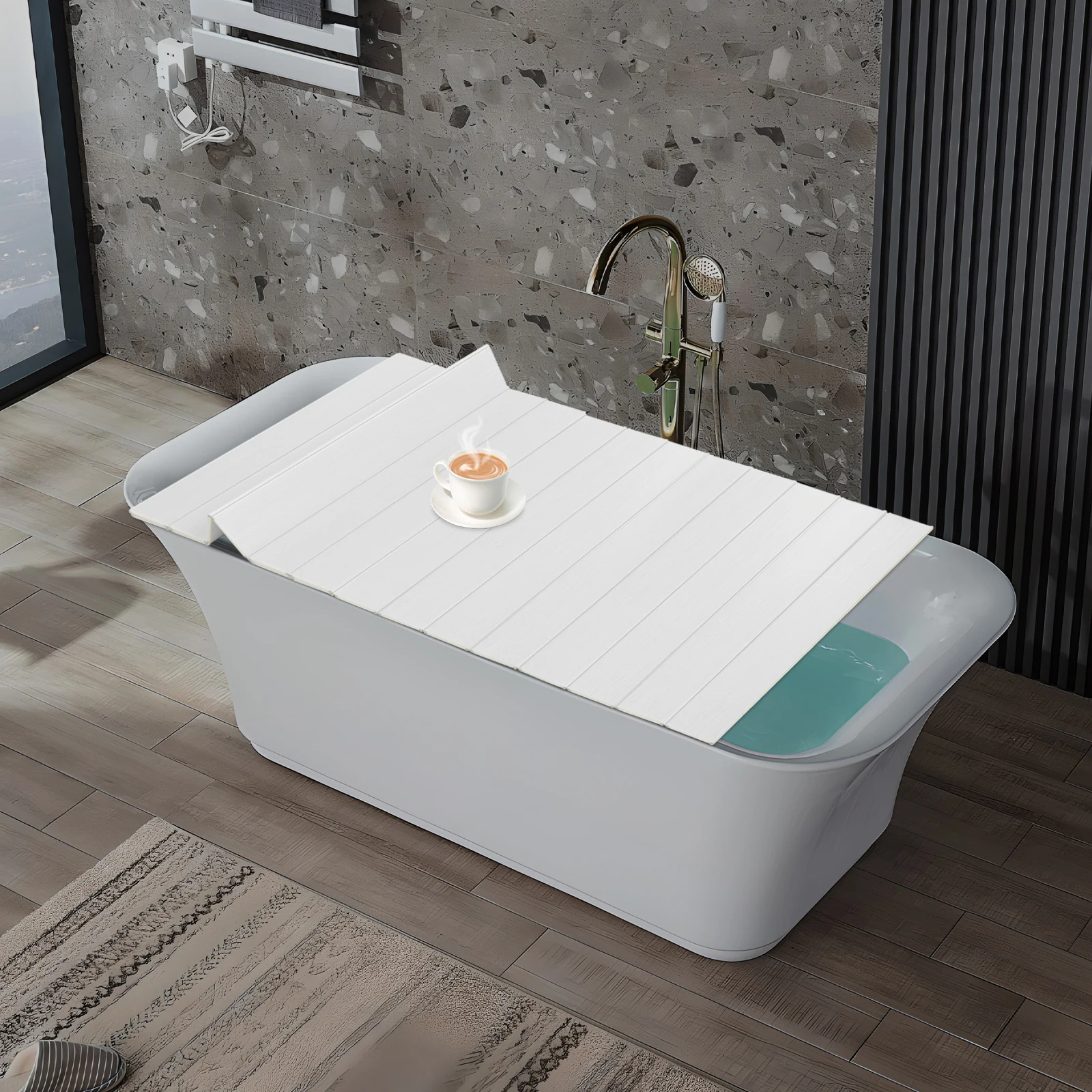 Bath Cover Folding Bathtub Cover Waterproof Dustproof Bathtub Board White Strong Bearing Capacity for Standard Bathtubs