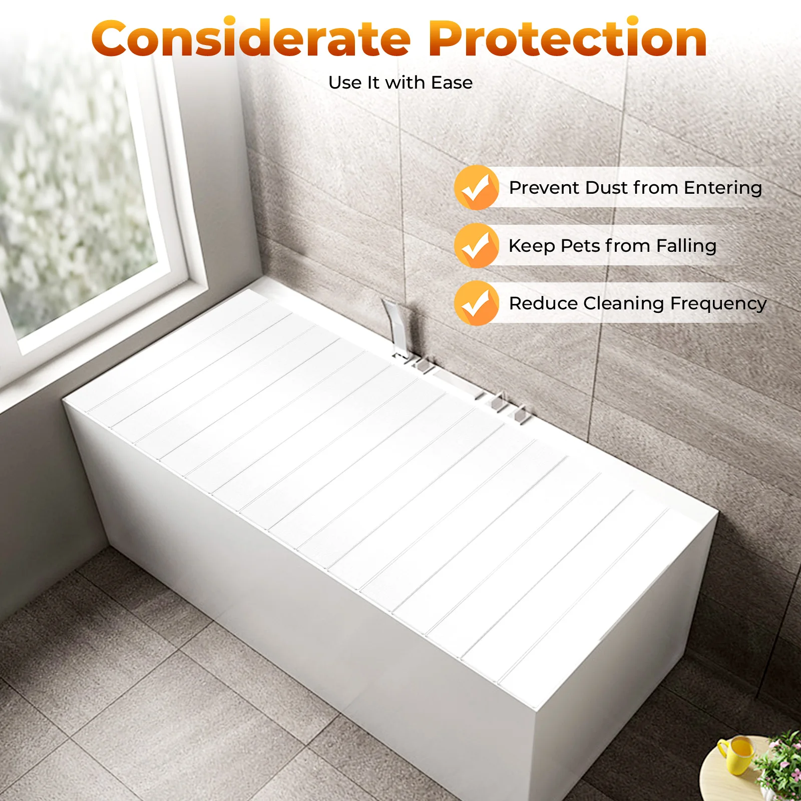 Bath Cover Folding Bathtub Cover Waterproof Dustproof Bathtub Board White Strong Bearing Capacity for Standard Bathtubs