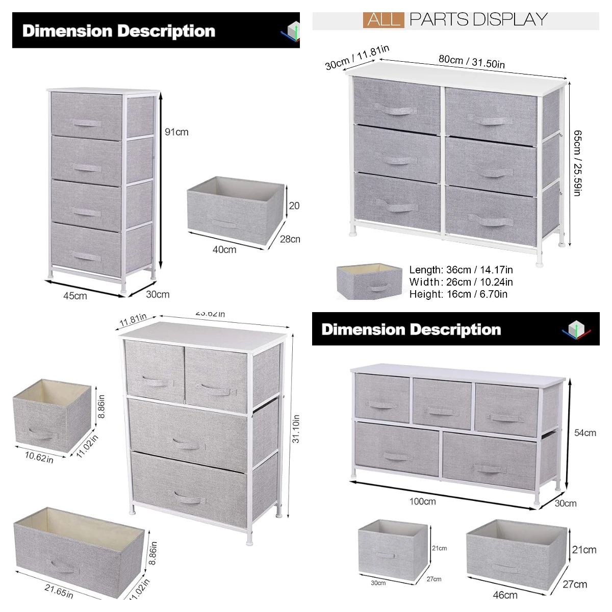 Chest of Drawers, Fabric Drawers Storage Unit with Wooden Top and Metal Frame, Cloth Storage Organizer for Bedroom Living Room