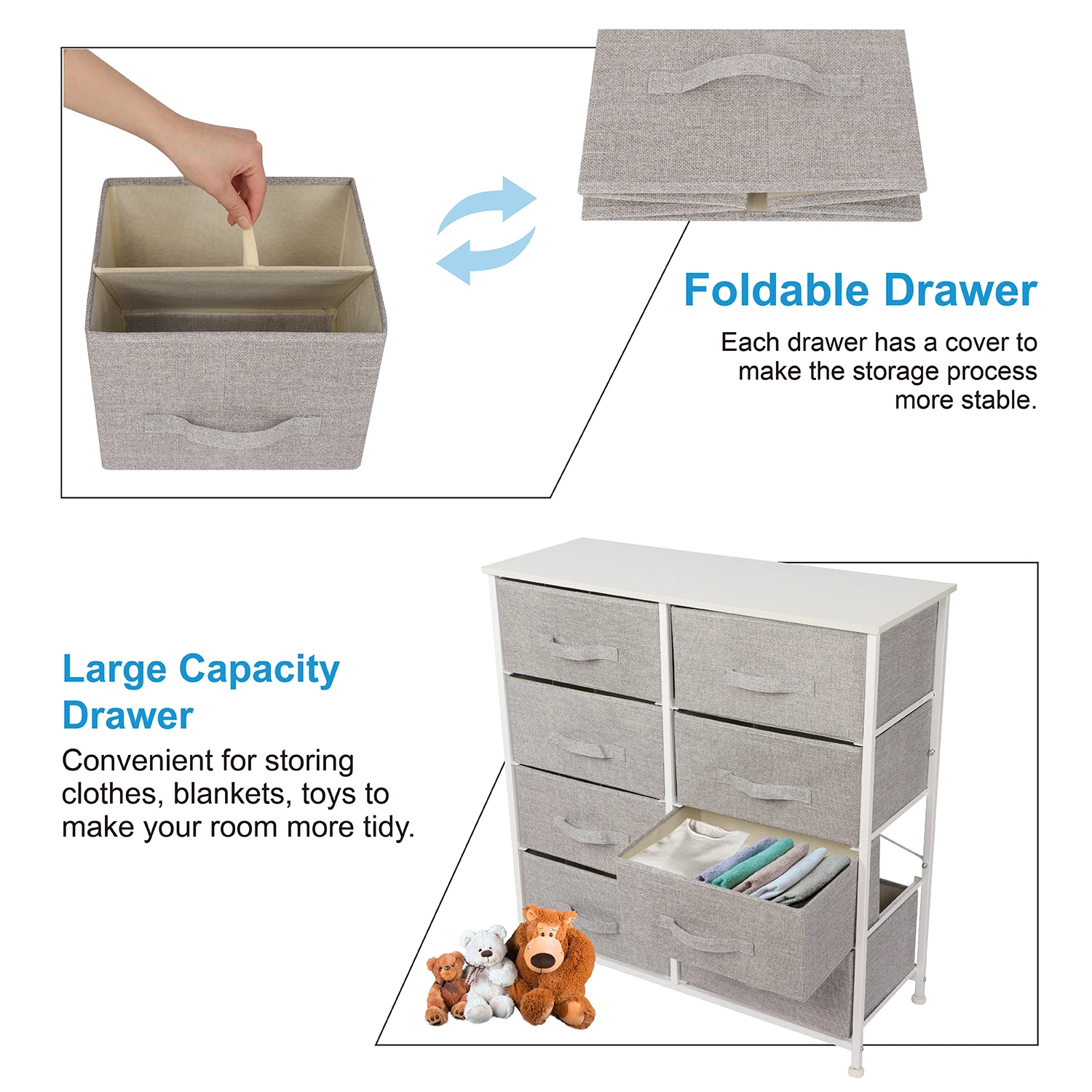 Chest of Drawers, Fabric Drawers Storage Unit with Wooden Top and Metal Frame, Cloth Storage Organizer for Bedroom Living Room