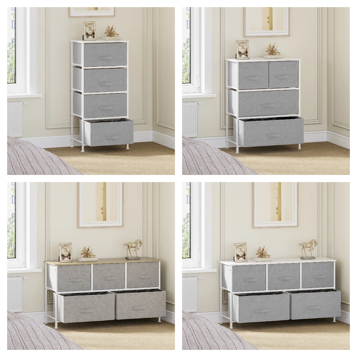Chest of Drawers, Fabric Drawers Storage Unit with Wooden Top and Metal Frame, Cloth Storage Organizer for Bedroom Living Room