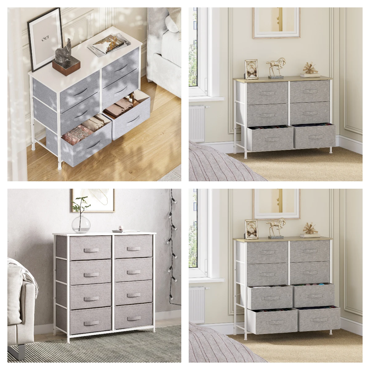Chest of Drawers, Fabric Drawers Storage Unit with Wooden Top and Metal Frame, Cloth Storage Organizer for Bedroom Living Room