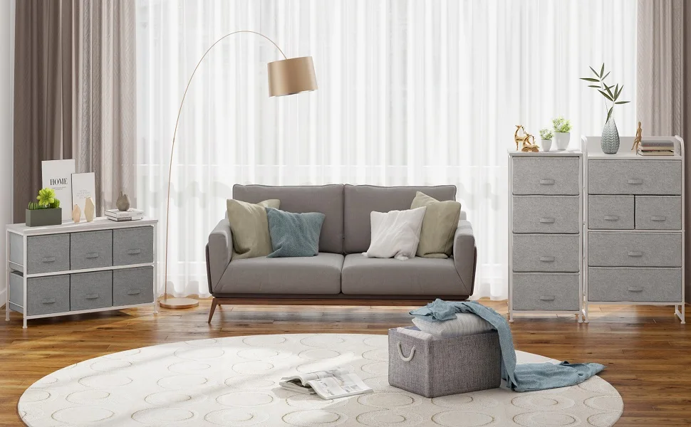 Chest of Drawers, Fabric Drawers Storage Unit with Wooden Top and Metal Frame, Cloth Storage Organizer for Bedroom Living Room