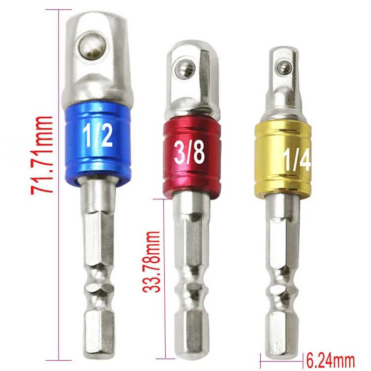 Chrome Vanadium Steel Socket Adapter Hex Shank to 1/4" 3/8" 1/2" Extension Drill Bits Driver Electrical Drilling Heads