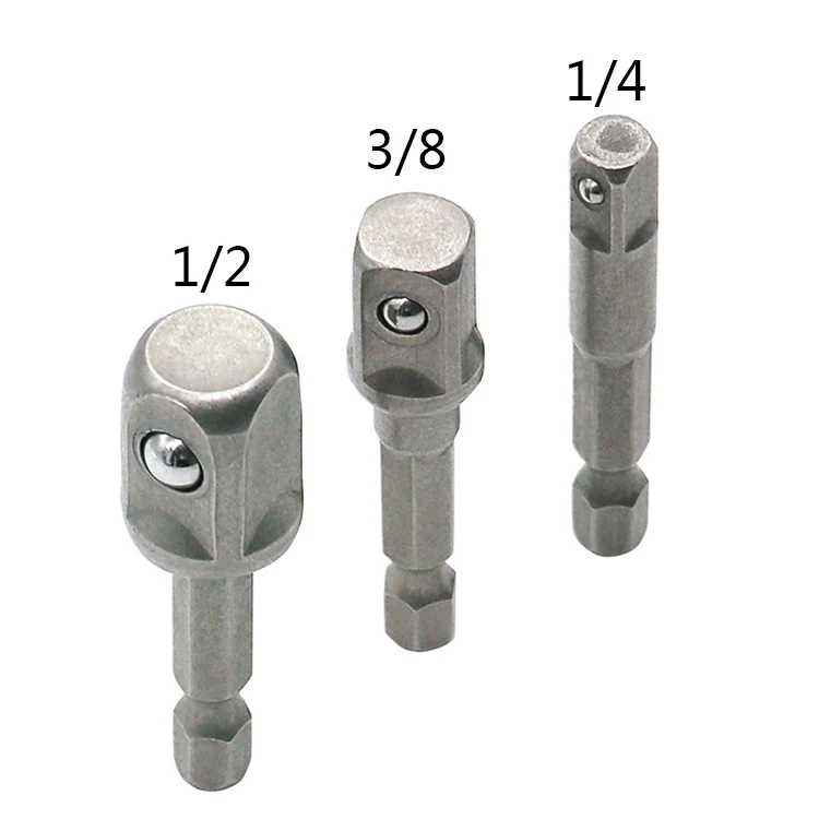 Chrome Vanadium Steel Socket Adapter Hex Shank to 1/4" 3/8" 1/2" Extension Drill Bits Driver Electrical Drilling Heads