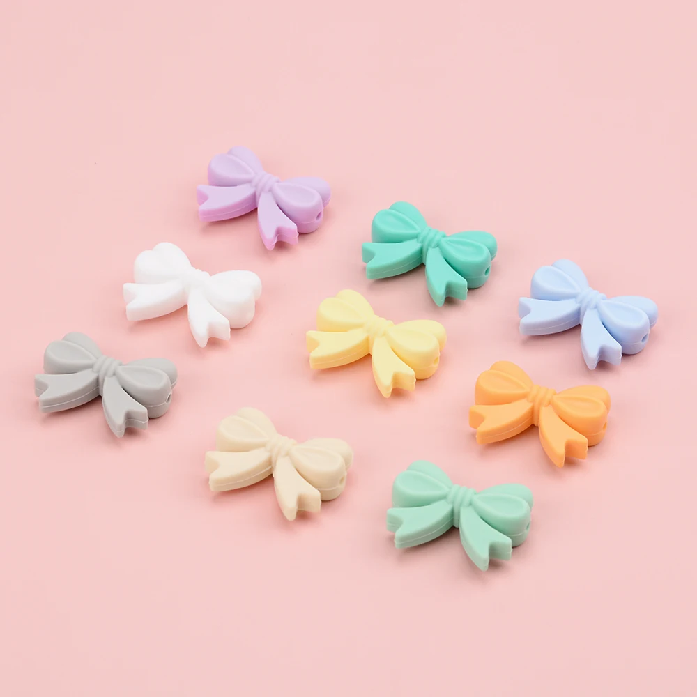 LOFCA Silicone Crown Beads 10pcs Bow Tie Beads BPA Free Food Grade Silicone Beads Necklace Keychain Jewelry Accessories