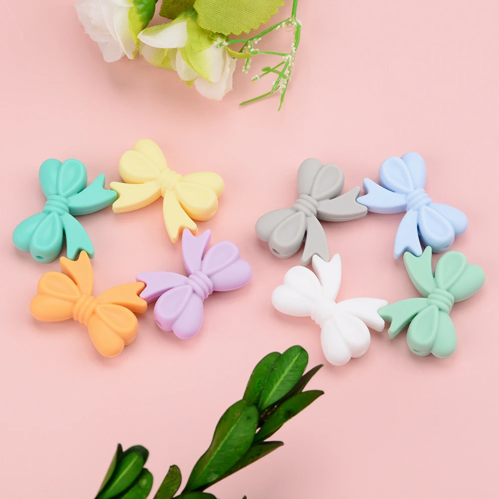 LOFCA Silicone Crown Beads 10pcs Bow Tie Beads BPA Free Food Grade Silicone Beads Necklace Keychain Jewelry Accessories