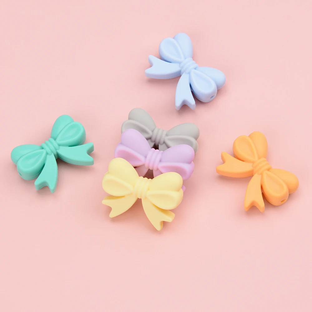 LOFCA Silicone Crown Beads 10pcs Bow Tie Beads BPA Free Food Grade Silicone Beads Necklace Keychain Jewelry Accessories