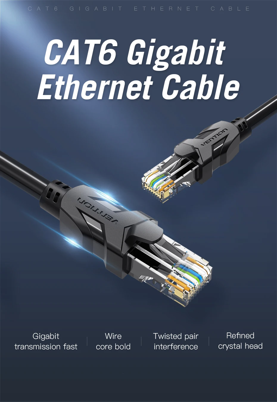 Vention Ethernet Cable RJ45 Cat 6A Lan Cable UTP RJ 45 Network Cable for Cat6 Cat6a Compatible Patch Cord for Modem Router Cable