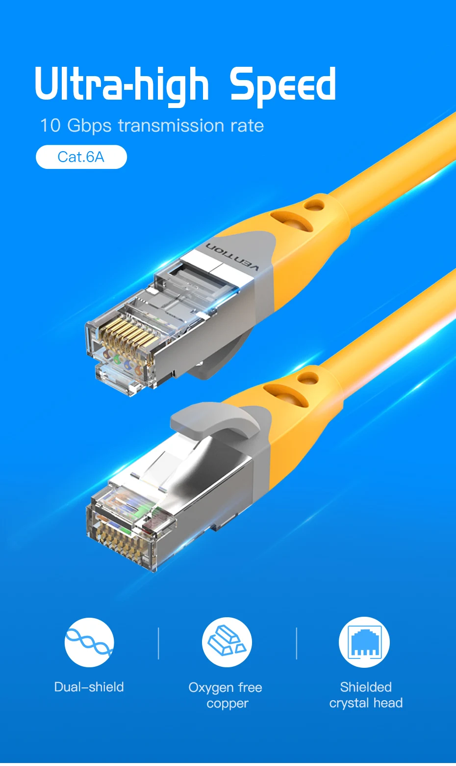 Vention Ethernet Cable RJ45 Cat 6A Lan Cable UTP RJ 45 Network Cable for Cat6 Cat6a Compatible Patch Cord for Modem Router Cable