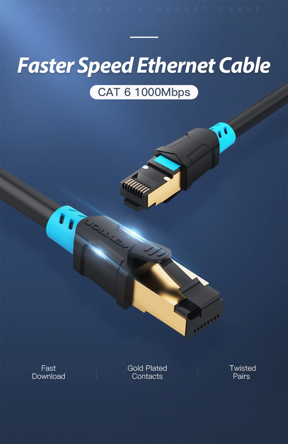 Vention Ethernet Cable RJ45 Cat 6A Lan Cable UTP RJ 45 Network Cable for Cat6 Cat6a Compatible Patch Cord for Modem Router Cable