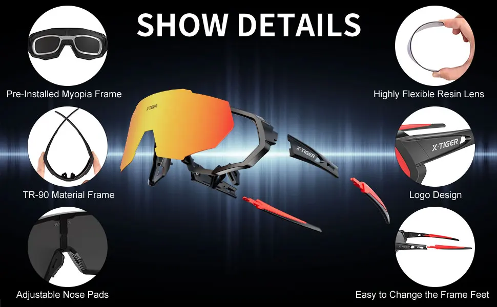 X-TIGER Cycling Glasses Polarized Glasses Bike Eyewear Sports Men's Photochromic Sunglasses MTB Road Bicycle Goggles 3/5 Lens