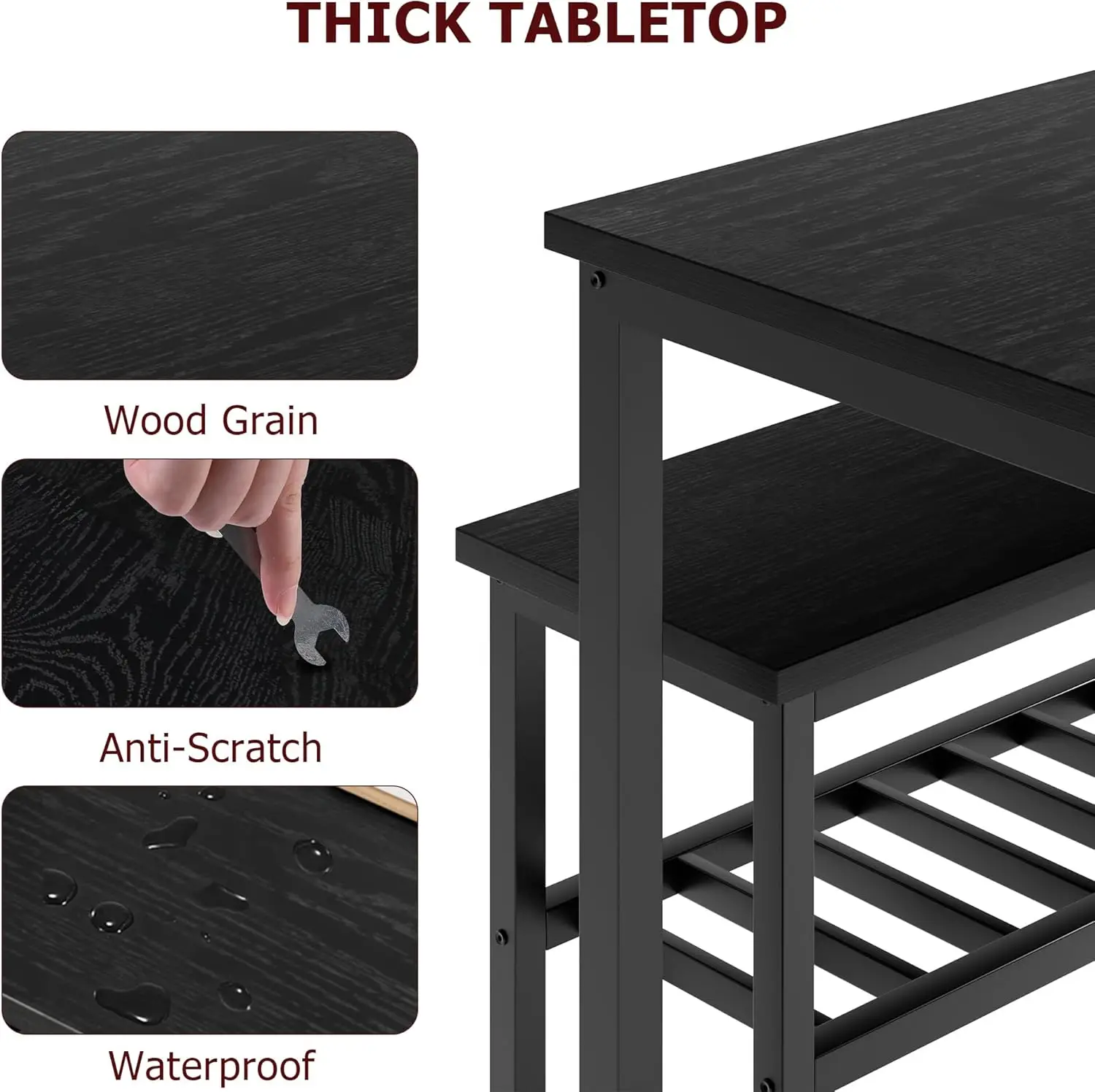 Modern Dining Room Table Set with Storage Racks Home Dining Table Set for 4 with Bench, Kitchen Table and Chairs Set