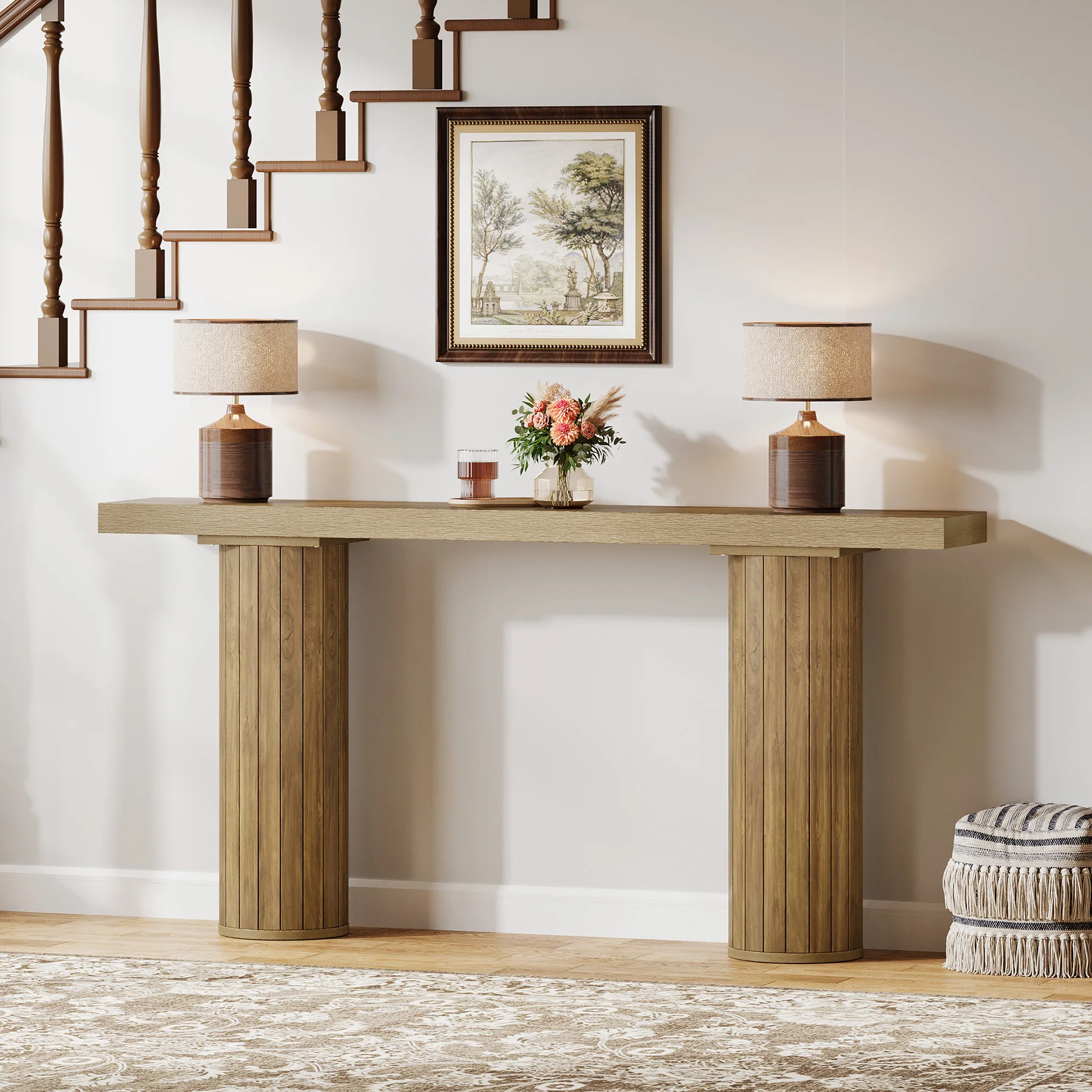 Tribesigns 63-Inch Farmhouse Extra Long Console Table, Wooden Rectangular Foyer Sofa Table Behind The Couch, Entryway Table