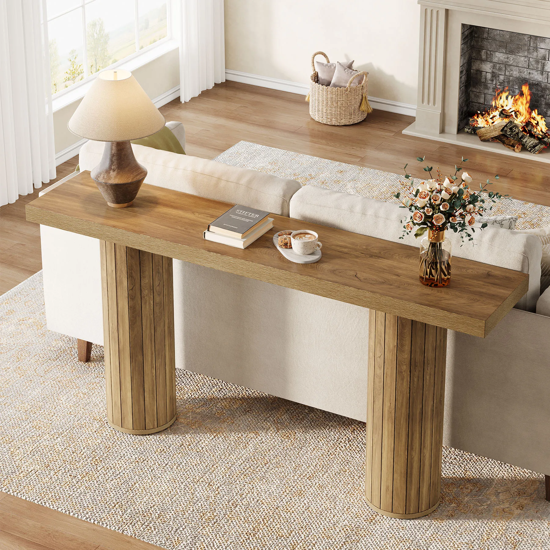Tribesigns 63-Inch Farmhouse Extra Long Console Table, Wooden Rectangular Foyer Sofa Table Behind The Couch, Entryway Table