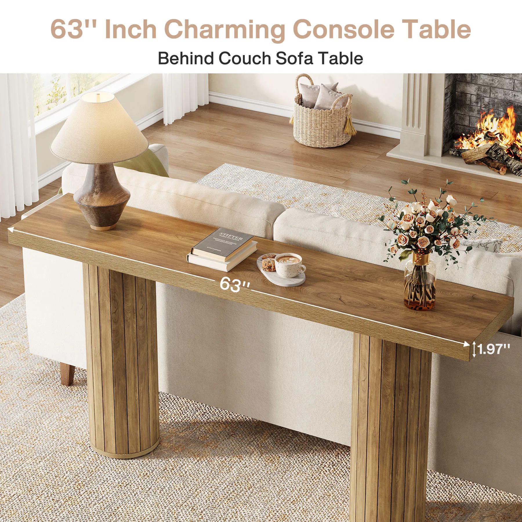 Tribesigns 63-Inch Farmhouse Extra Long Console Table, Wooden Rectangular Foyer Sofa Table Behind The Couch, Entryway Table
