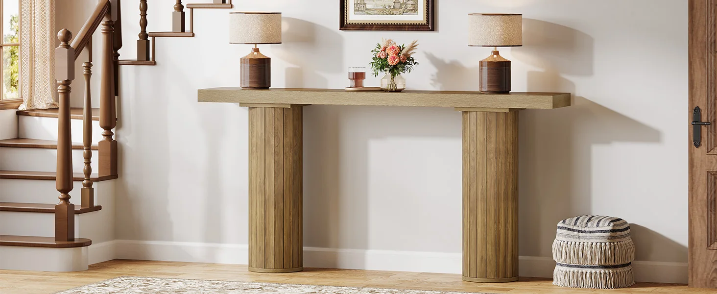 Tribesigns 63-Inch Farmhouse Extra Long Console Table, Wooden Rectangular Foyer Sofa Table Behind The Couch, Entryway Table