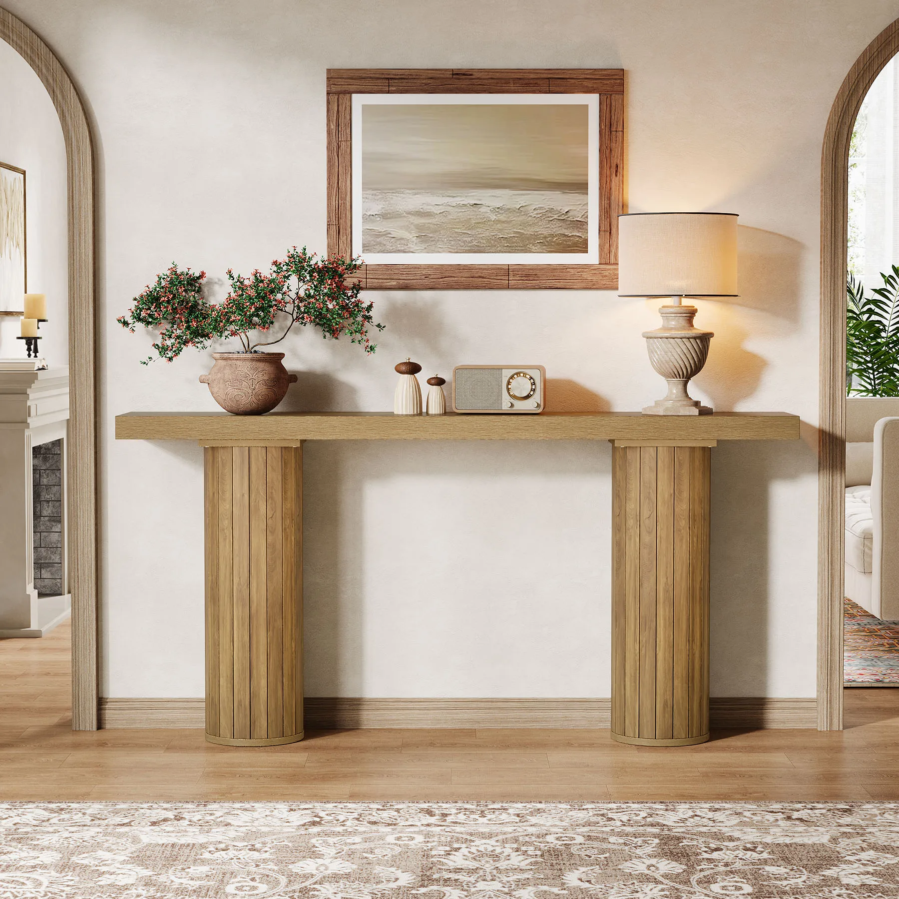 Tribesigns 63-Inch Farmhouse Extra Long Console Table, Wooden Rectangular Foyer Sofa Table Behind The Couch, Entryway Table