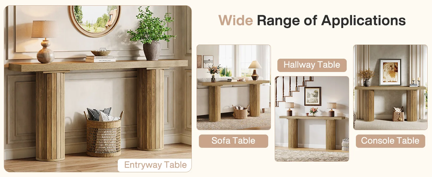 Tribesigns 63-Inch Farmhouse Extra Long Console Table, Wooden Rectangular Foyer Sofa Table Behind The Couch, Entryway Table