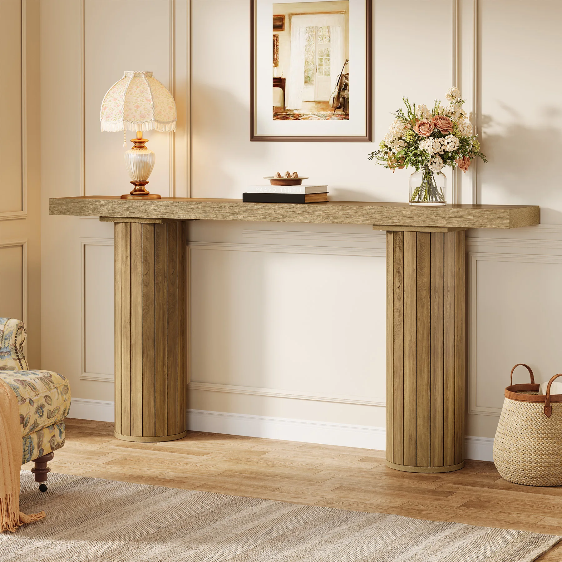 Tribesigns 63-Inch Farmhouse Extra Long Console Table, Wooden Rectangular Foyer Sofa Table Behind The Couch, Entryway Table