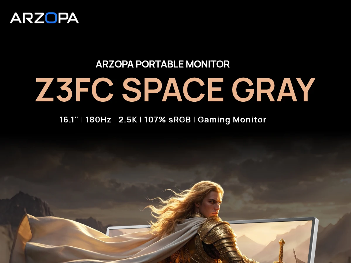 ARZOPA 16.1'' 180Hz 2.5K Portable Monitor, 2560x1440 QHD 107% SRGB, External Second Screen for Laptop, PC, PS5, Mac, Xbox-Z3FC