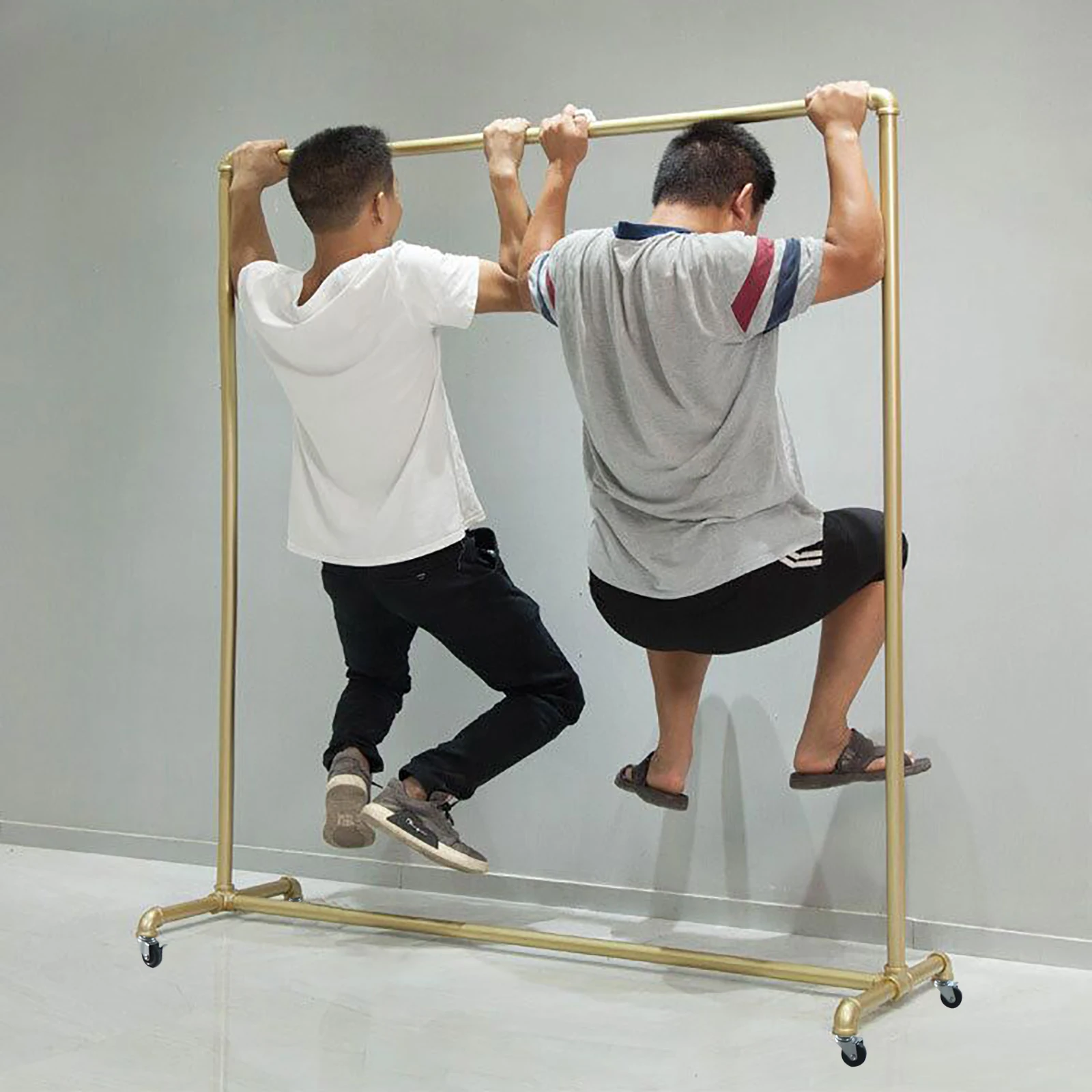 Gold Free Standing Coat Rack 100lbs Capacity Industrial Clothing Rack Heavy Duty Garment Rail with Wheels for Store Bedroom