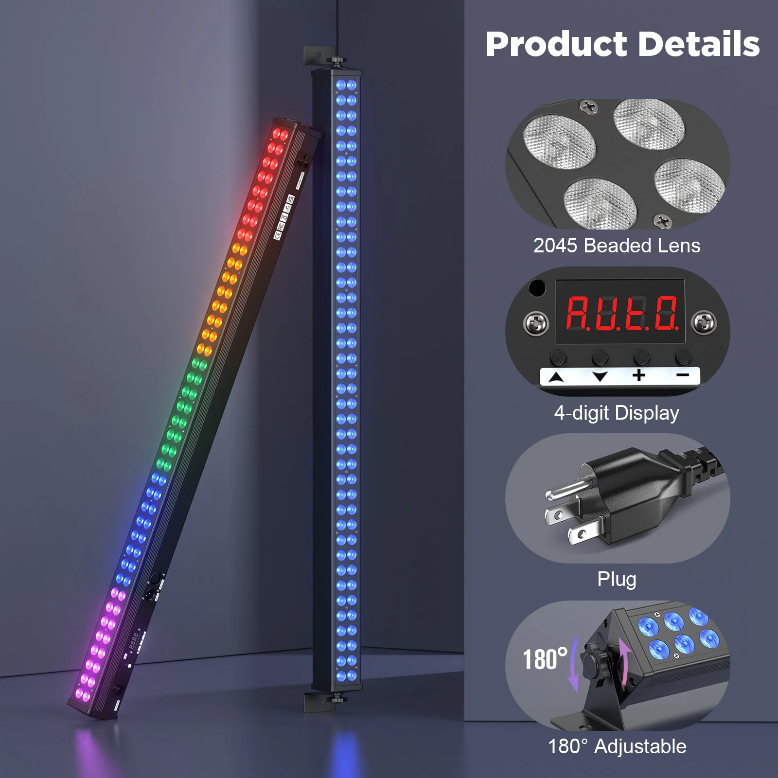 Leleght 120W RGB 80PCS LEDs Wall Washer Light Stage Effect Lighting Sound Control DMX 2/3/4/6/7/12/24CH For Concert Party KTV