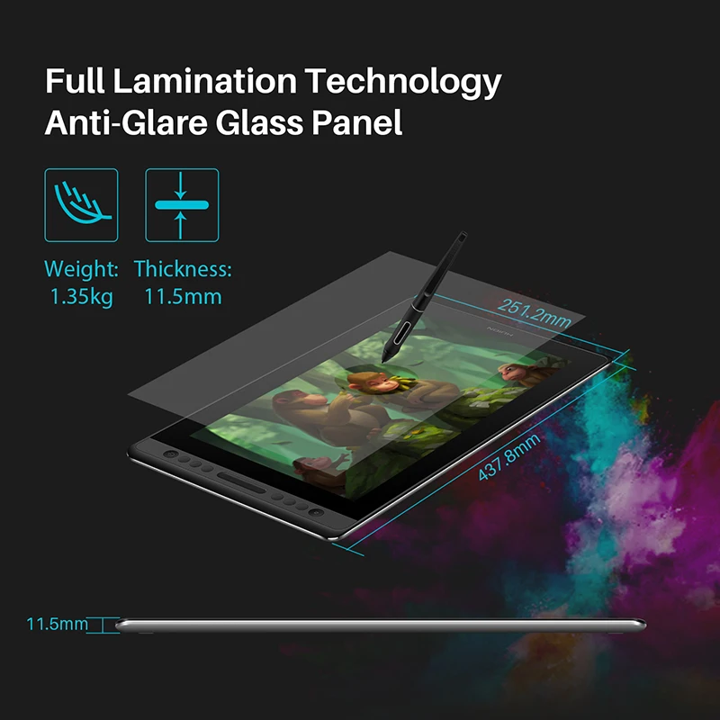 Huion Kamvas Pro 16 15.6 inch Graphic Tablet Monitor Battery-Free Pen Display Digital Tablet Drawing Monitor with Tilt AG Glass