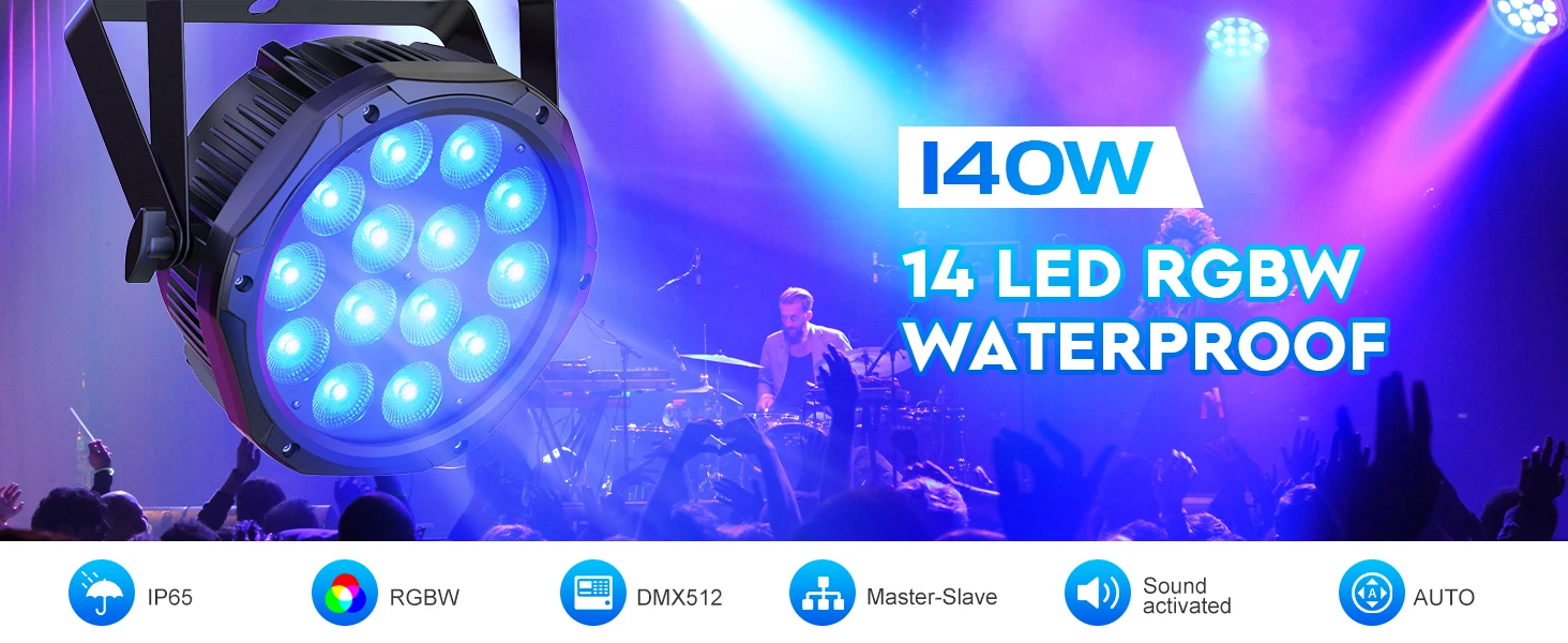 LeLeght 4 in 1 Stage Effect Par Light IP65 Waterproof Outdoor Flat Par Light 14x10W LED Beam Light for Wedding Party Club Disco