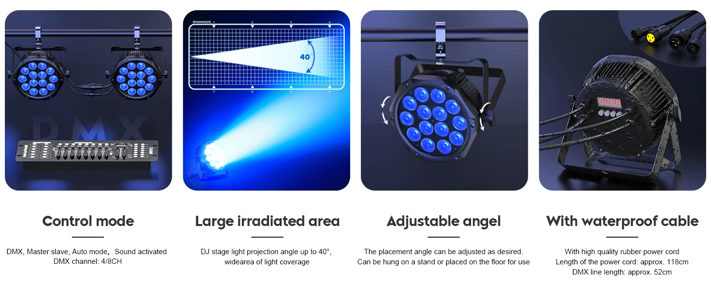 LeLeght 4 in 1 Stage Effect Par Light IP65 Waterproof Outdoor Flat Par Light 14x10W LED Beam Light for Wedding Party Club Disco