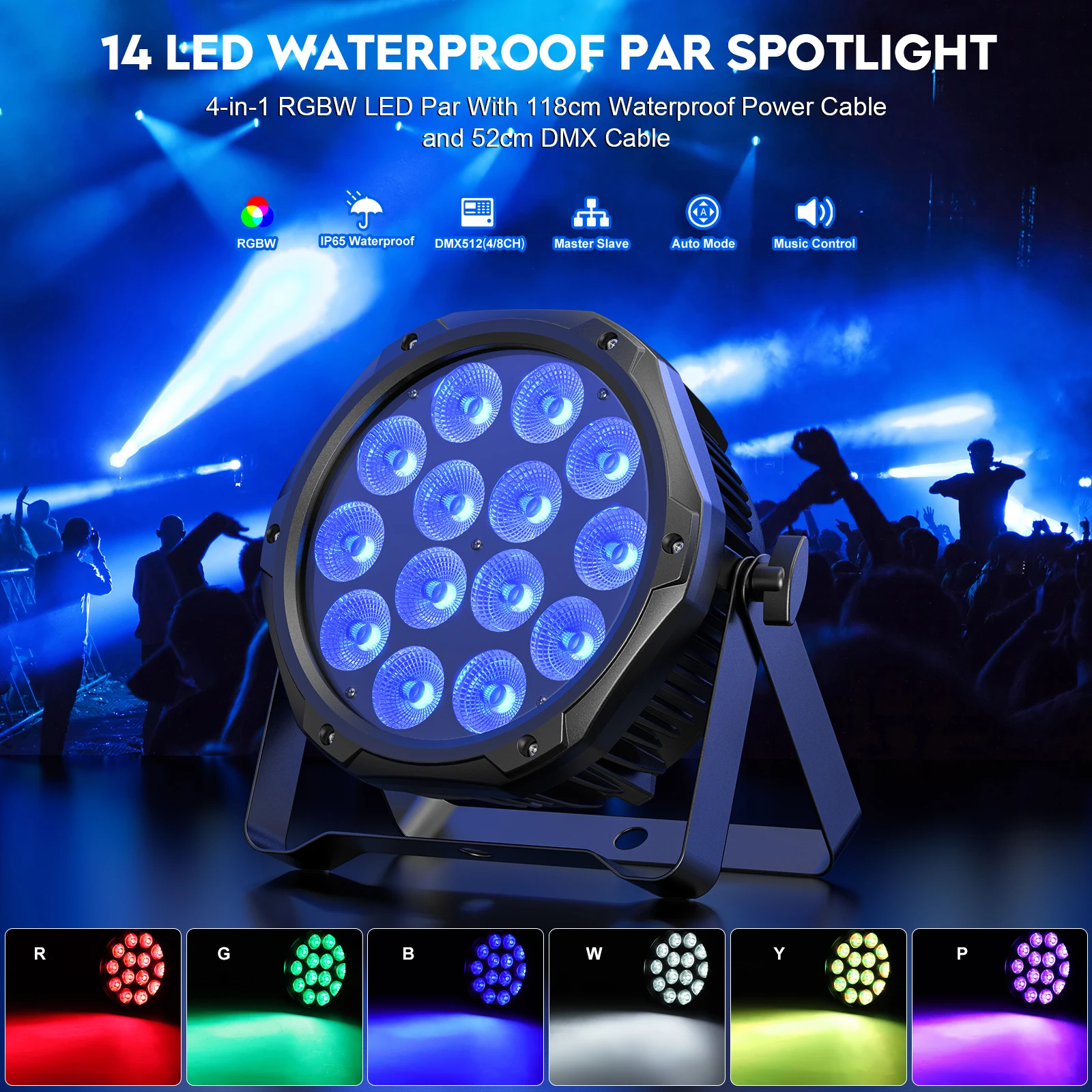 LeLeght 4 in 1 Stage Effect Par Light IP65 Waterproof Outdoor Flat Par Light 14x10W LED Beam Light for Wedding Party Club Disco
