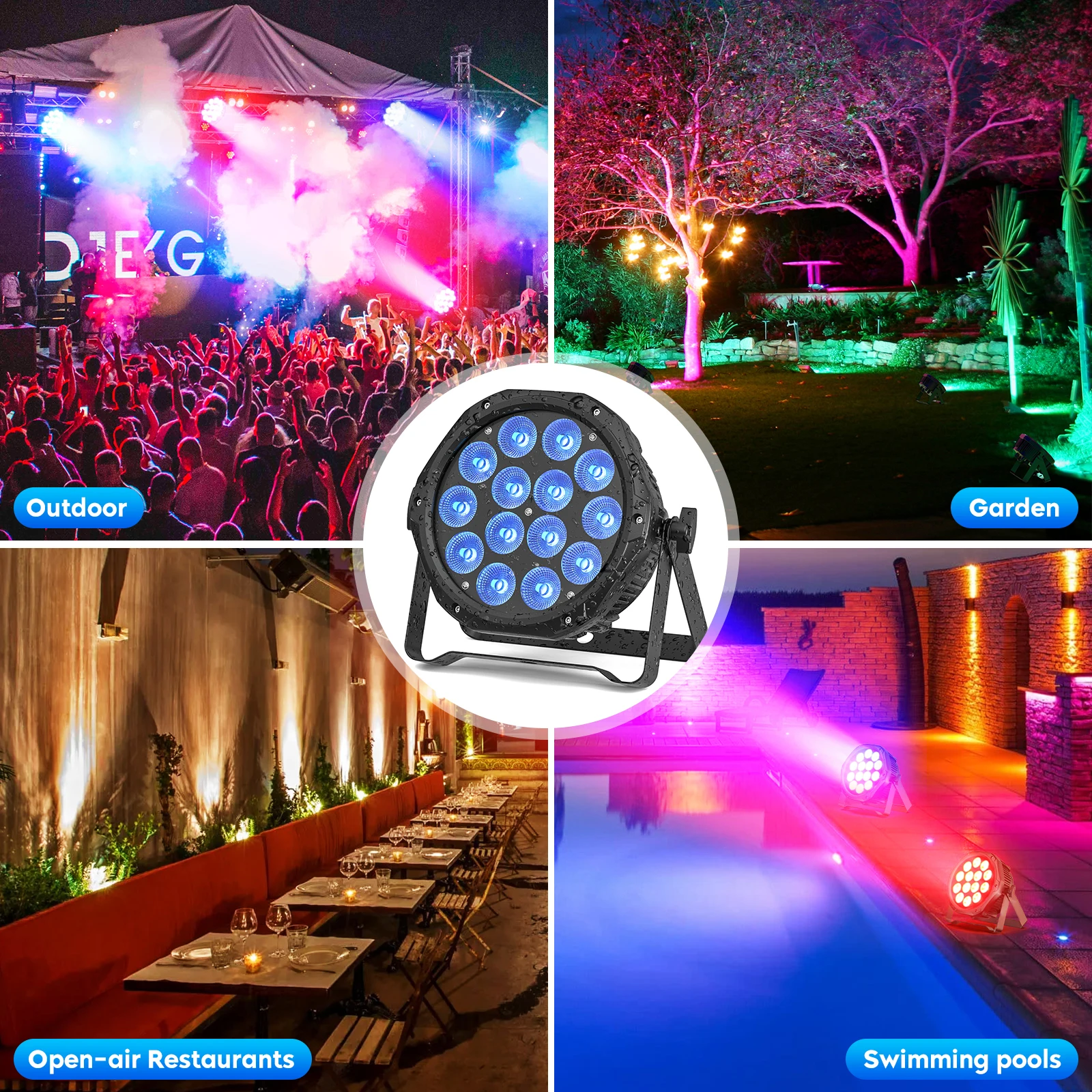 LeLeght 4 in 1 Stage Effect Par Light IP65 Waterproof Outdoor Flat Par Light 14x10W LED Beam Light for Wedding Party Club Disco