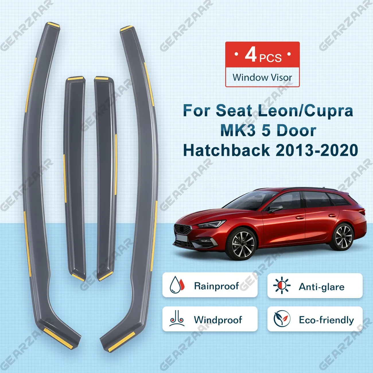 FOR SEAT Leon/Cupra MK3 2013-2020 5 Door Hatchback Wind Deflectors 4pc + Clips
