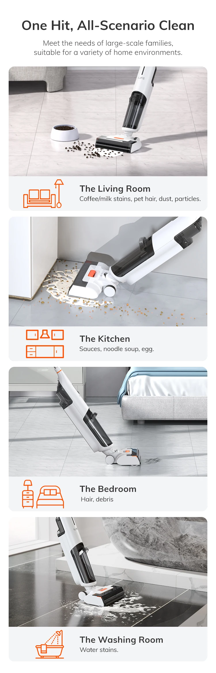 Ilife W90 Cordless Wireless Wet Dry Smart Mop Washing, 5500Pa Suction, 1 Min Self Cleaning, Large Dual Water Tank