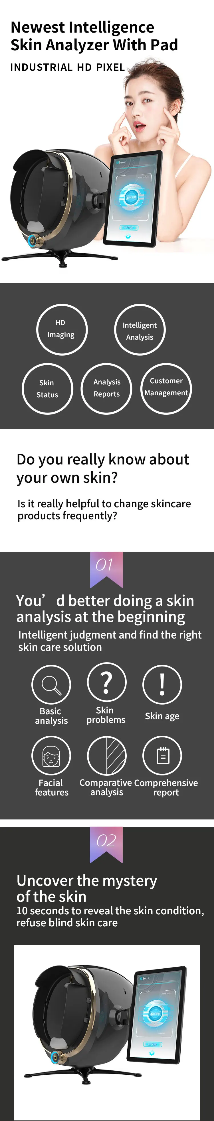 Epilator 3D Skin Scanner Care Facial Analyzer Monitor Magic Mirror Portable Testing English Detector Face Camera Test Analysis