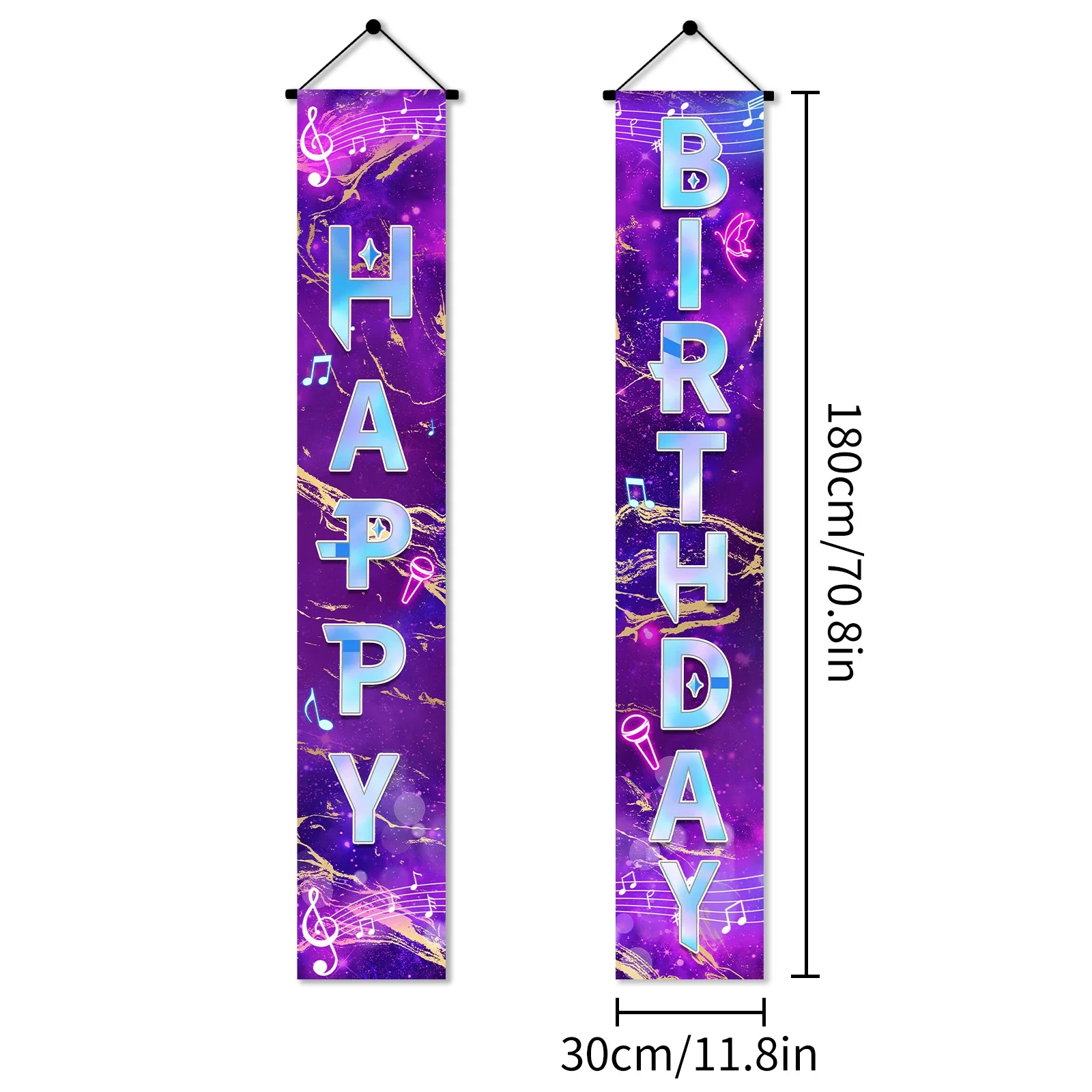 Neon Happy Birthday Banner Couplet Porch Backdrop, Music Theme Party Decor & Photo Props for Girls Birthday Party Favors