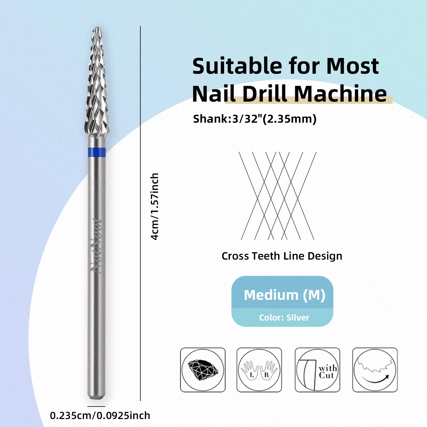 NotNoot 1-Pack Carbide Cuticle Drill Bits - 3/32" Medium Grit Cone for Efficient Gel Removal - Ideal for Electric Nail Drills P