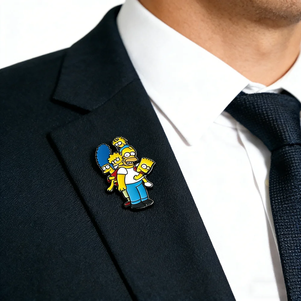 8 Pcs Q-Version Simpsons Cartoon Brooch Set Featuring Marge Homer J. Simpson Bart Enamel Pins for Backpack Jewelry Gifts