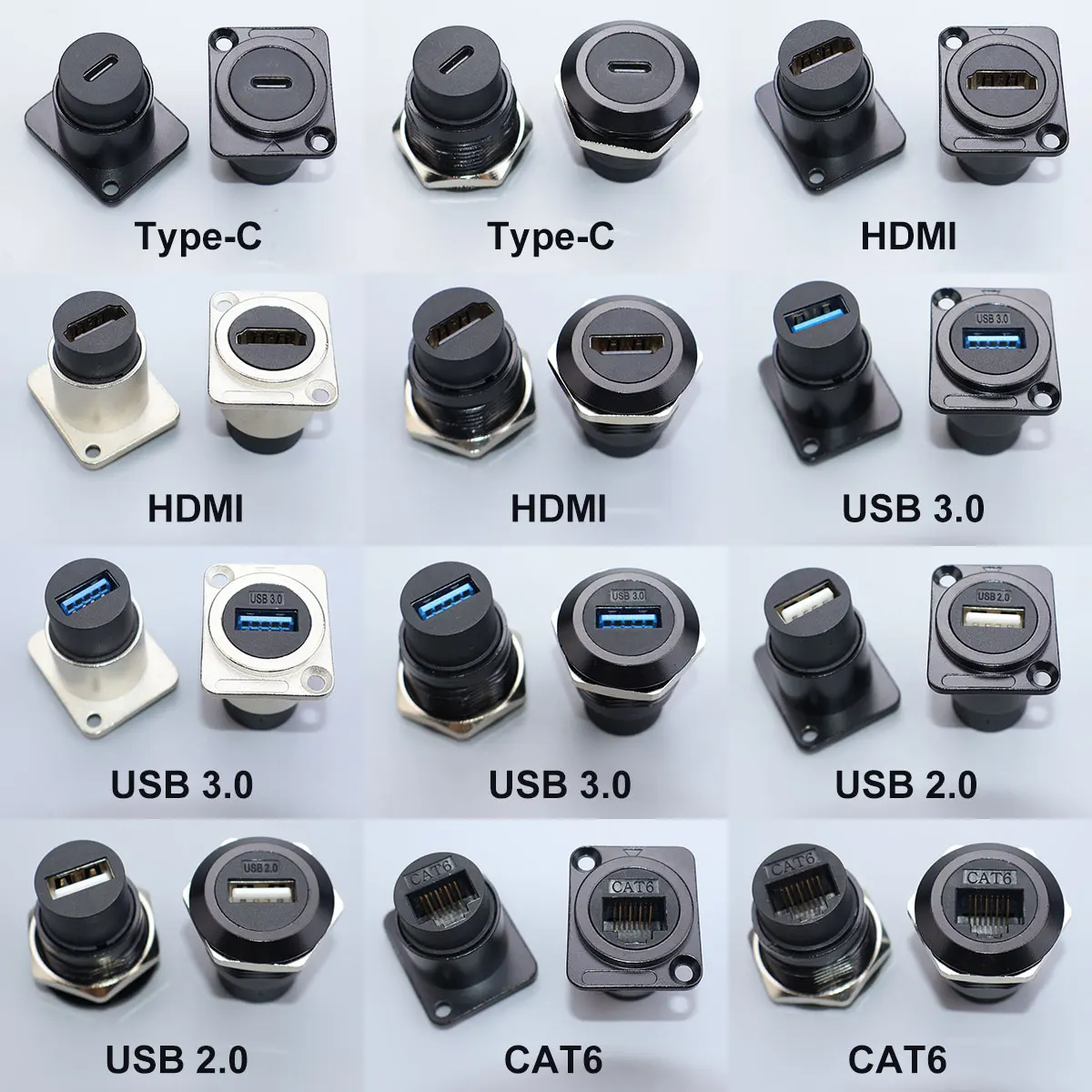 1Piece Type-C /USB 2.0 3.0 /RJ45 CAT6 /HDMI-Jack Socket Round/D Type Module Through Network Panel Mounting Electronic Connector