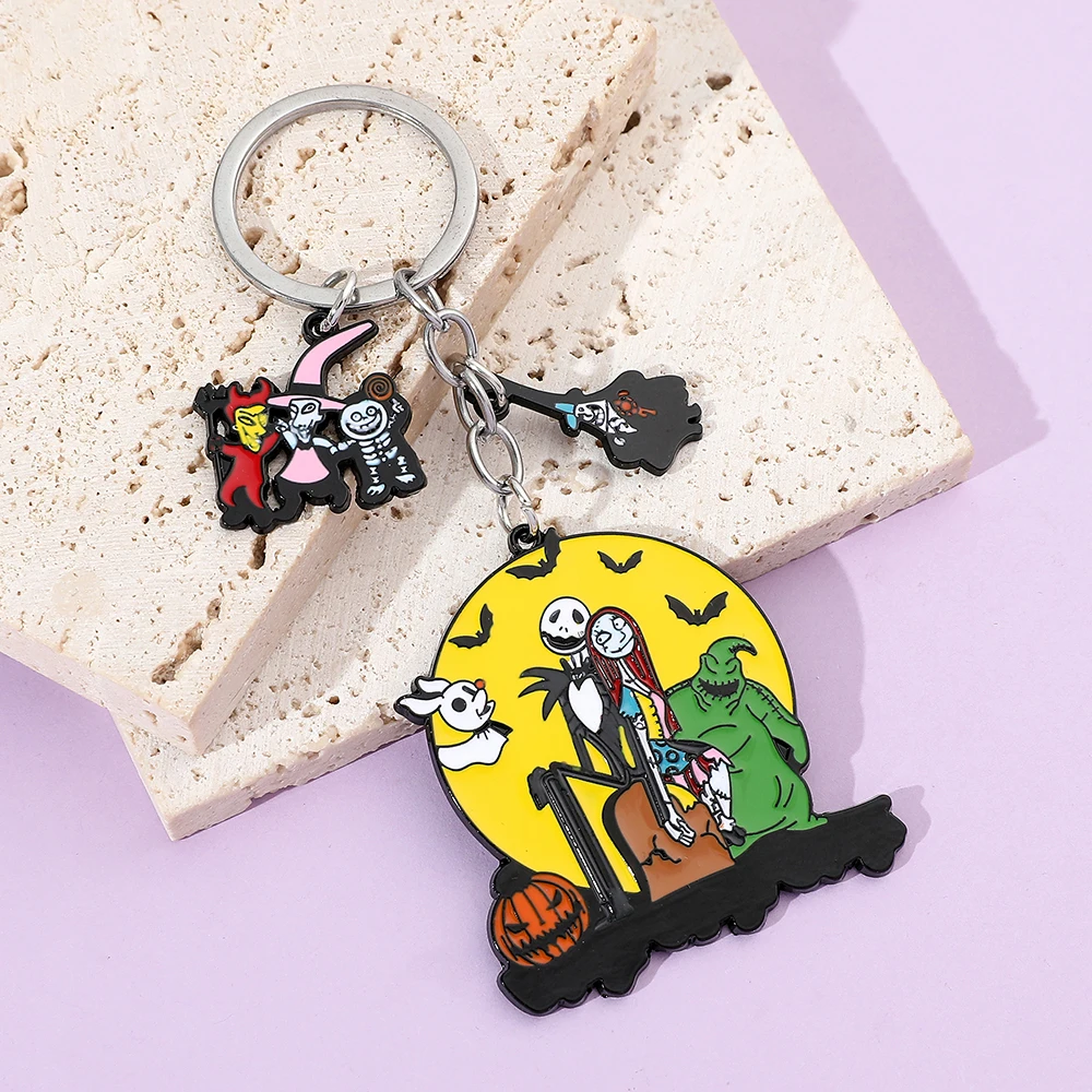 The Nightmare Before Christmas Keychain Sally Jack Skellington Halloween Keyrings Car Key Holder for Couple Gifts