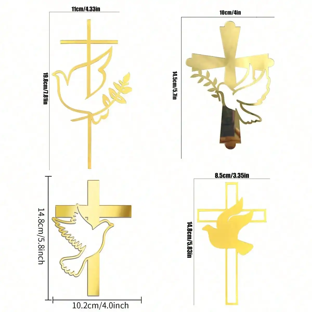 3pcs/6pcs Gold Acrylic Cross Cake Toppers Leaf Design Cake Picks for Baptism First Communion Party Decor Supplies