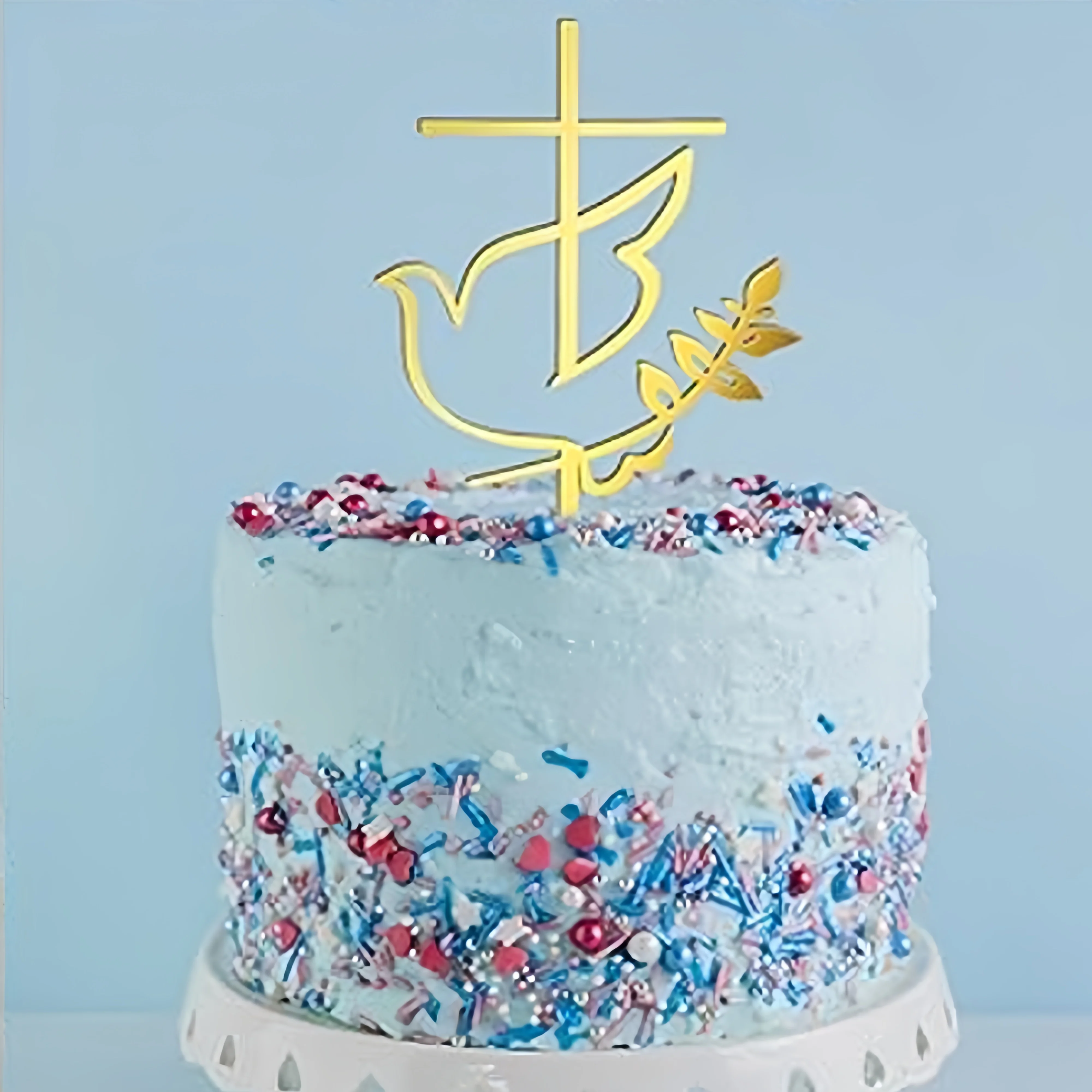 3pcs/6pcs Gold Acrylic Cross Cake Toppers Leaf Design Cake Picks for Baptism First Communion Party Decor Supplies