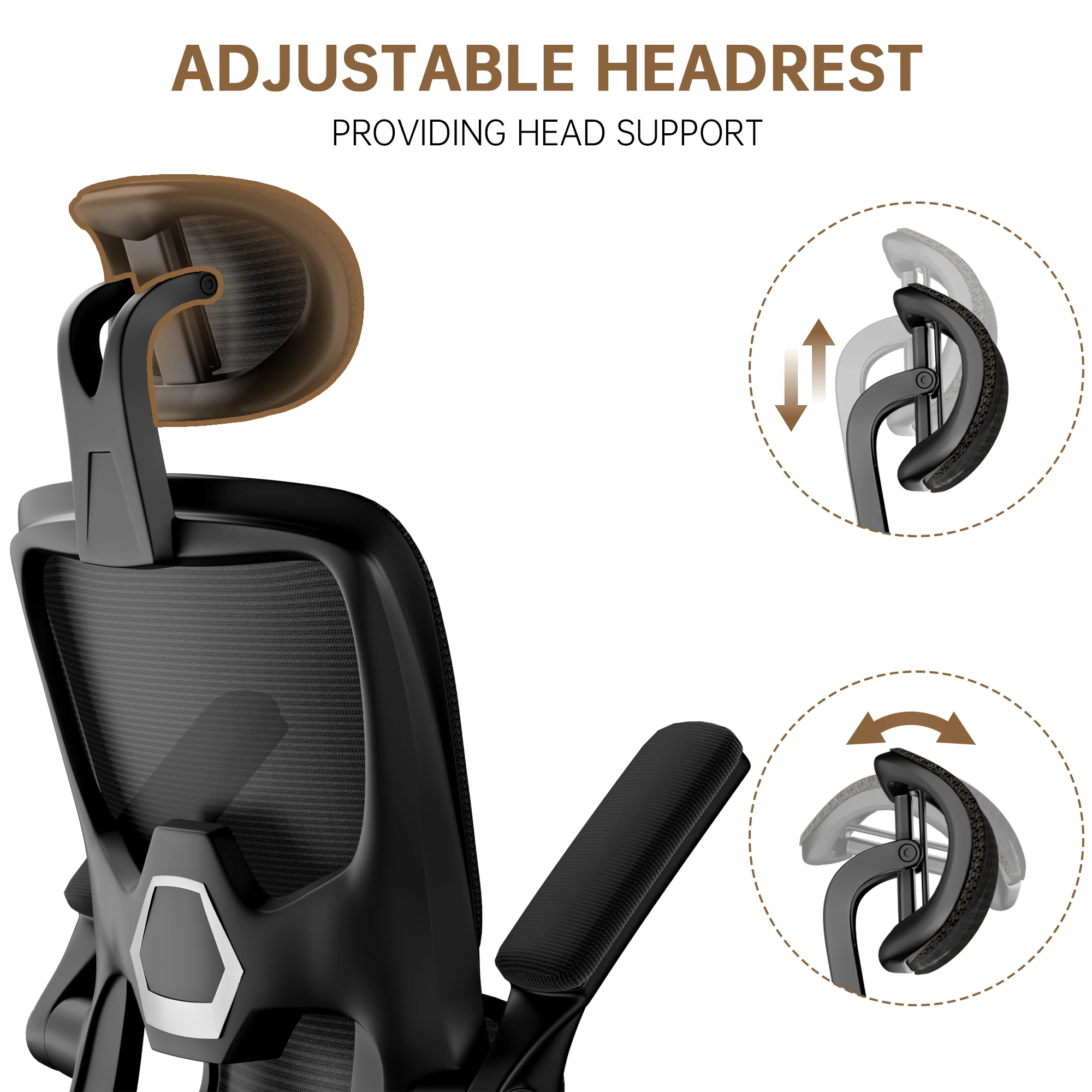 Ergonomic Office Chair with Lumbar Support, Home Office Desk Computer Chairs Adjustable Headrest and Flip-up Armrests