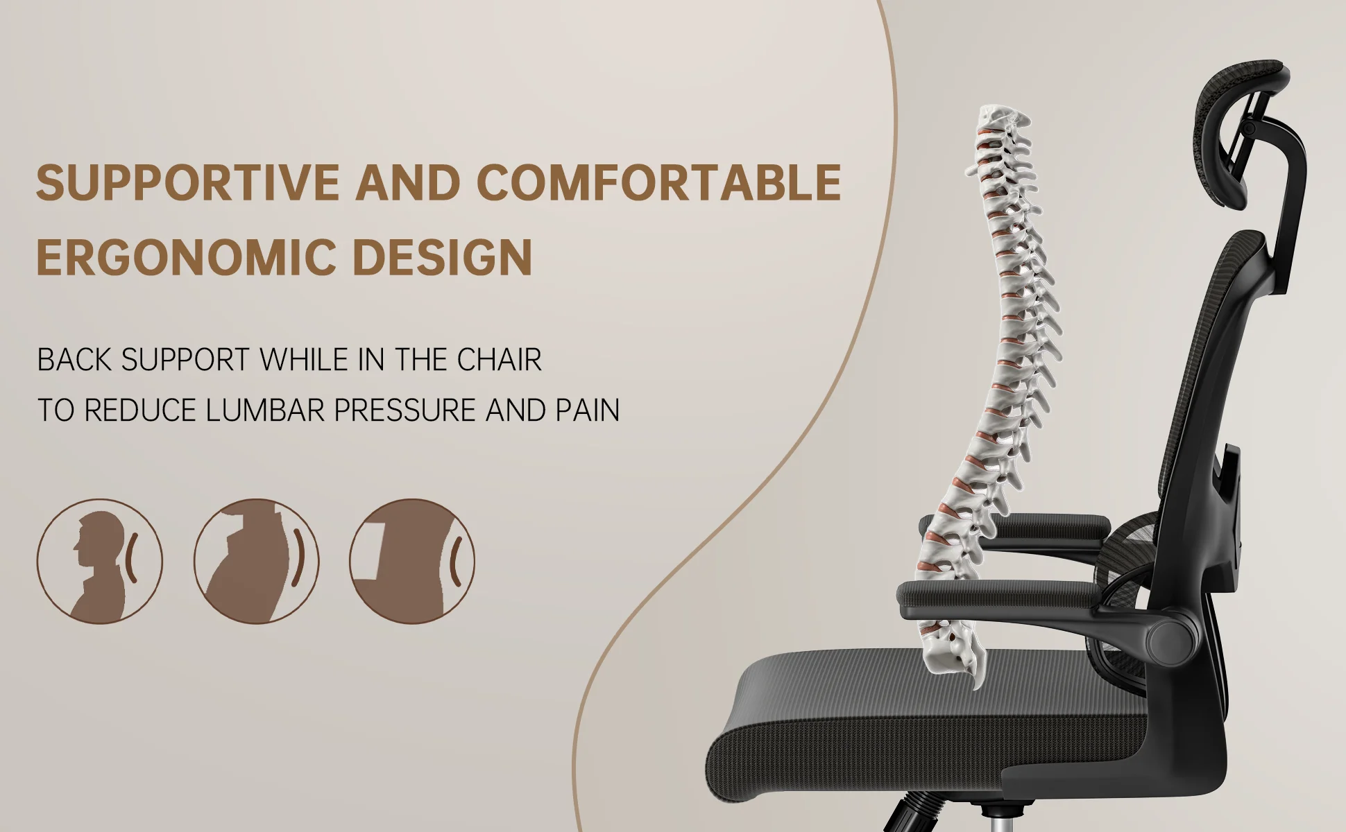 Ergonomic Office Chair with Lumbar Support, Home Office Desk Computer Chairs Adjustable Headrest and Flip-up Armrests