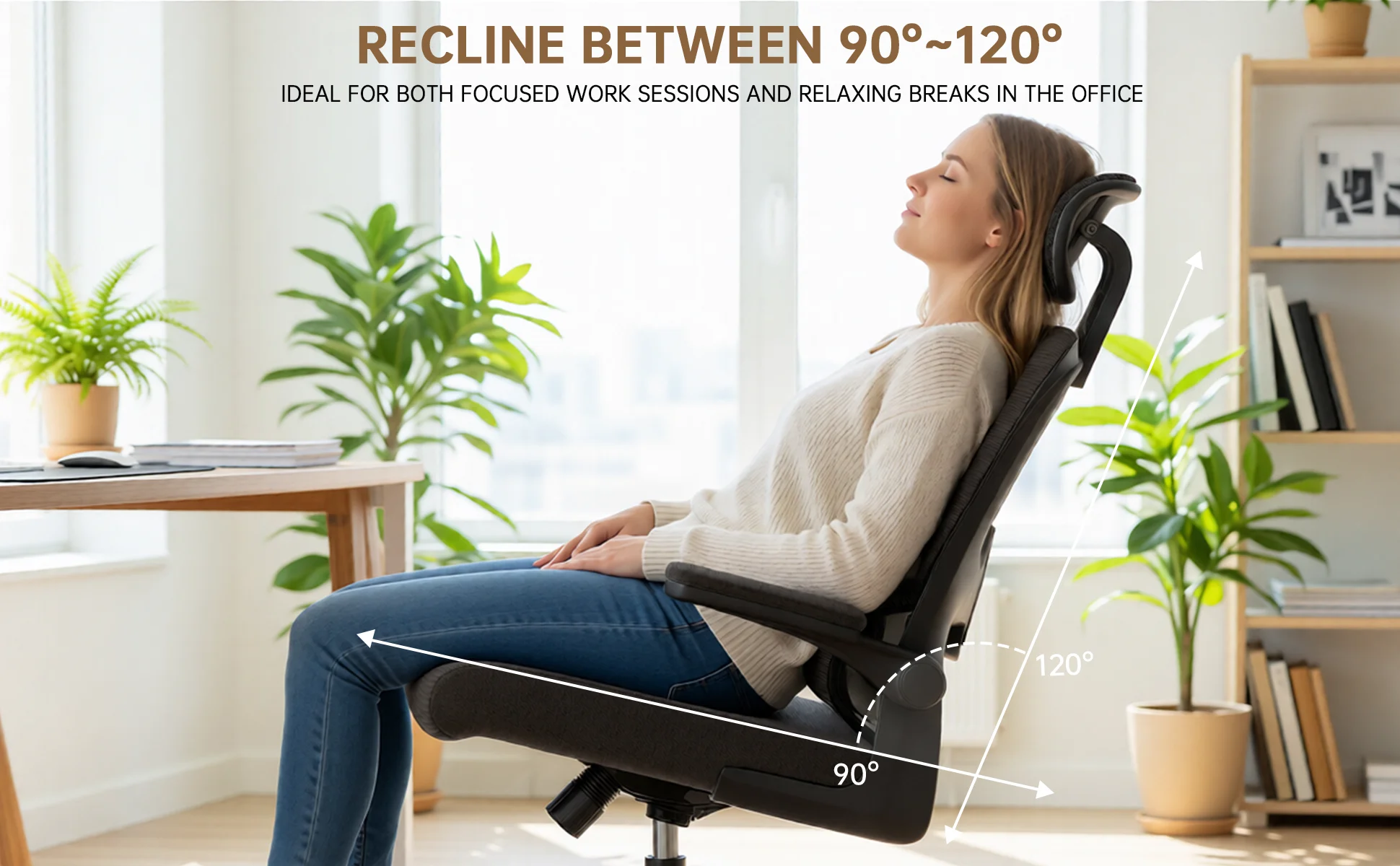 Ergonomic Office Chair with Lumbar Support, Home Office Desk Computer Chairs Adjustable Headrest and Flip-up Armrests