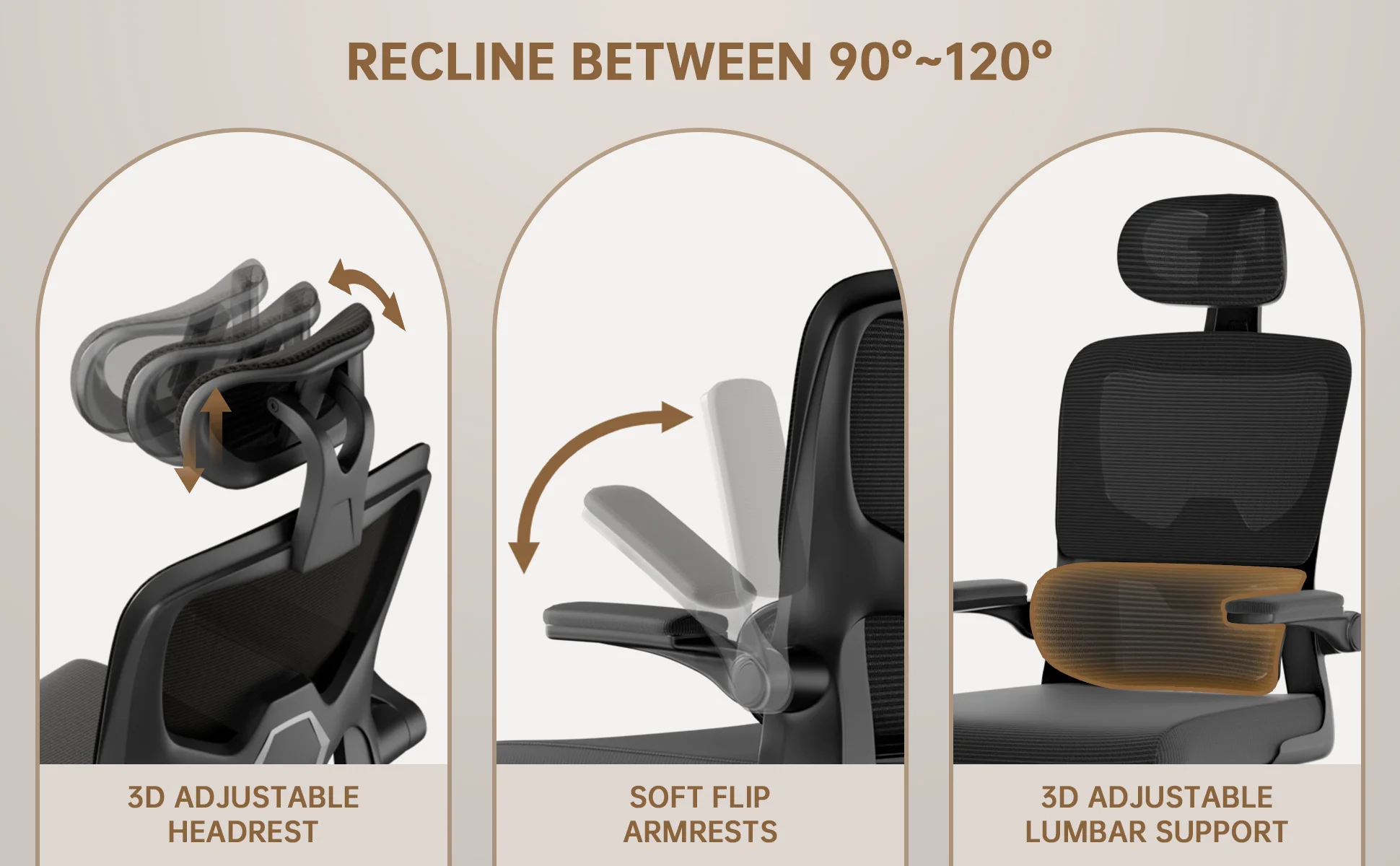 Ergonomic Office Chair with Lumbar Support, Home Office Desk Computer Chairs Adjustable Headrest and Flip-up Armrests