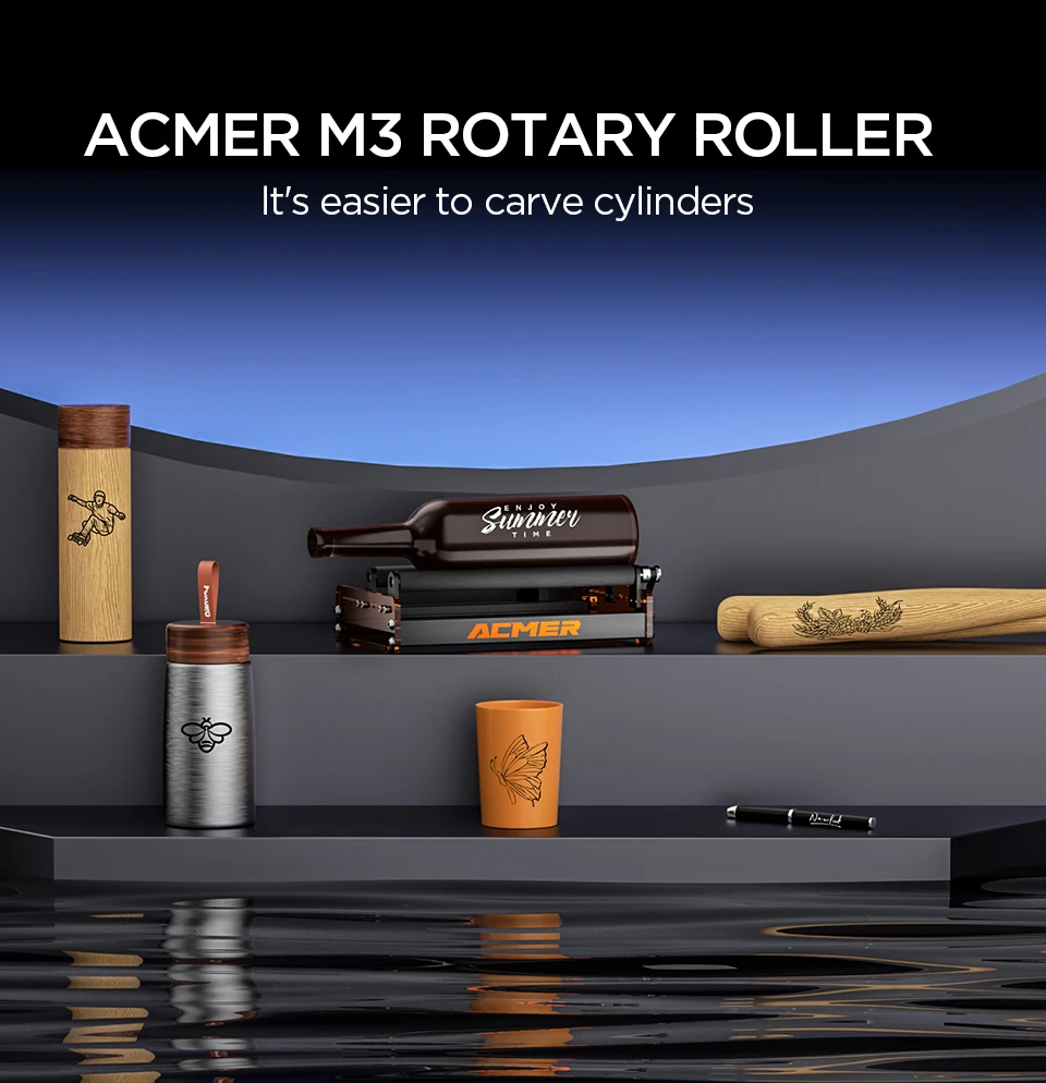 ACMER M3 Rotary Roller for 95% Laser Engraver Y-axis Roller 360° Rotating 6-164mm Engraving Diameter For Cylindrical Objects