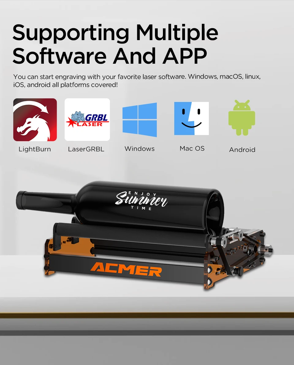 ACMER M3 Rotary Roller for 95% Laser Engraver Y-axis Roller 360° Rotating 6-164mm Engraving Diameter For Cylindrical Objects