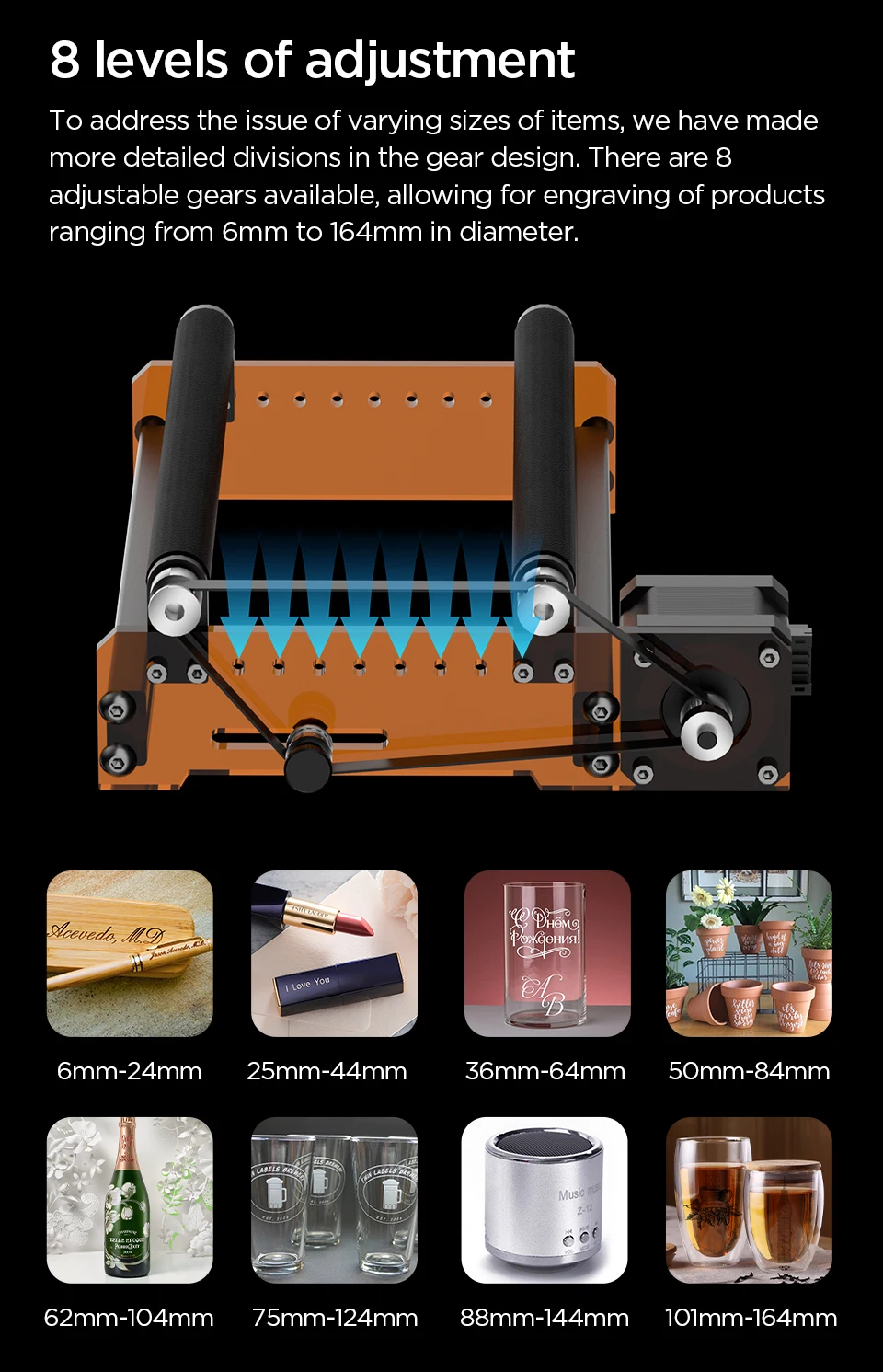 ACMER M3 Rotary Roller for 95% Laser Engraver Y-axis Roller 360° Rotating 6-164mm Engraving Diameter For Cylindrical Objects